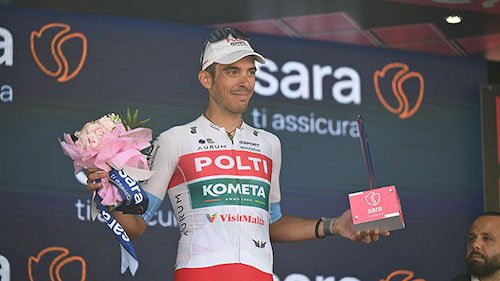 Giro 2024 Mirco Maestri on the podium after the stage. Sirotti photo.jpg