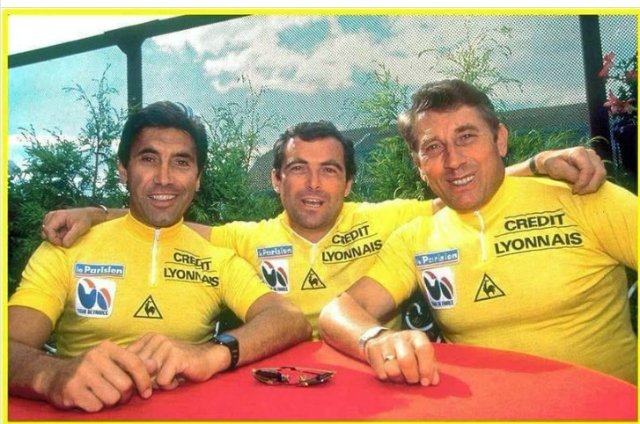 Souvenir Eddy Merckx, B Hinault, Jacques Anquetil 1985.jpg