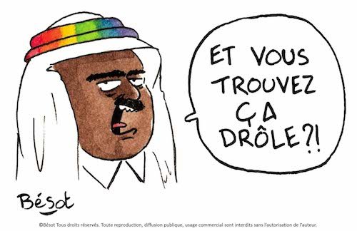 Keffieh traditionnel Qatar avec agal aux couleurs LGBT.jpeg