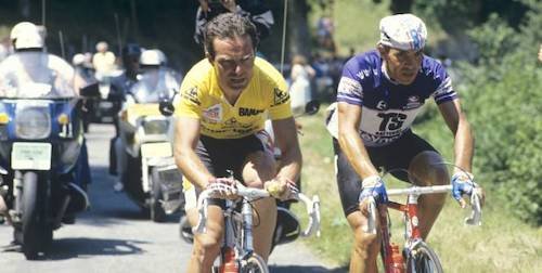 Dominque Arnaud aux côté de Bernard Hinaut sur les routes du Tour de France.jpg